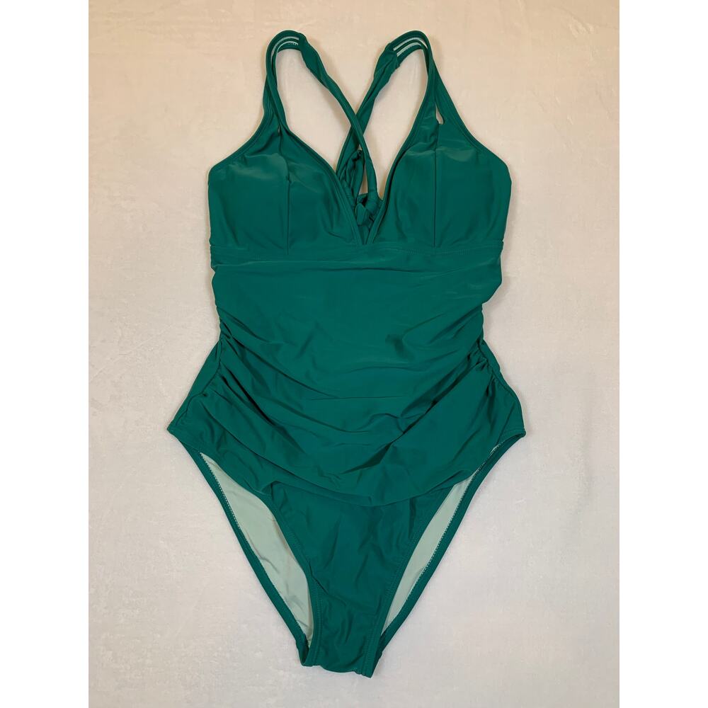 NWT Cupshe Green One Piece Swimsuit with Crisscross Back Sz L